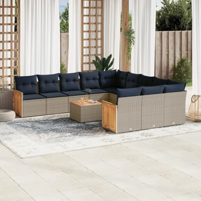 vidaXL - 12-delige - tuinbankset - met - kussens, - grijs - polyrotan