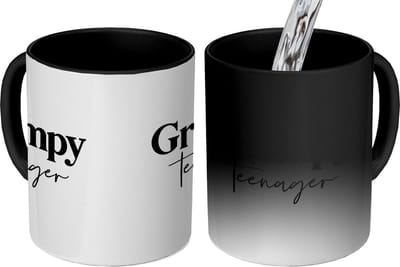 Magische Mok - Foto op Warmte Mokken - Koffiemok - Kids - Quotes - Zwart - Wit - Grumpy teenager - Magic Mok - Beker - 350 ML - Theemok - Mok met tekst