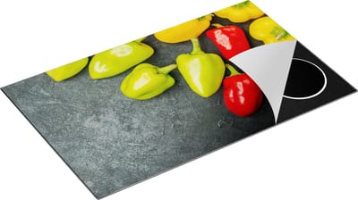 Chefcare Inductie Beschermer Paprika's op Zwarte Marmer - 85x52 cm - Afdekplaat Inductie - Kookplaat Beschermer - Inductie Mat