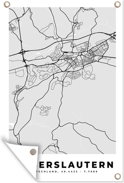 Muurdecoratie Kaiserlautern - Kaart - Stadskaart - Plattegrond - Duitsland - 120x180 cm - Tuinposter - Tuindoek