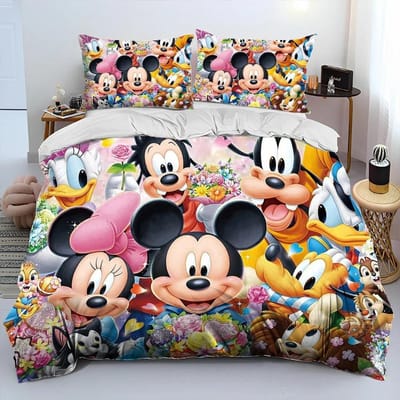Mickey Mouse Cartoon Donald Duck HD Dekbed Beddengoed Set Dekbedovertrek Bed Set Dekbedhoes Kussensloop Queen Beddengoed Set Volwassene Kind AU Single(140*210cm)3pcs