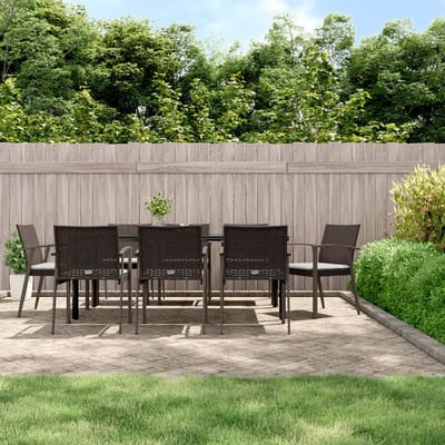 vidaXL - 9-delige - Tuinset - met - kussens - poly - rattan - en - staal
