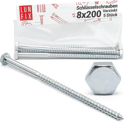 Zeskant Houtschroeven 8 x 200 mm DIN571 - Sterke Verzinkte Sleutelschroeven voor Houtbouw