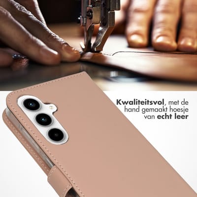 Selencia Hoesje - Geschikt voor Samsung Galaxy A55 (5G) - Echt Lederen Bookcase - Dusty Pink