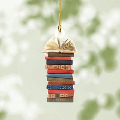 Boekenclub, Kerstboomversiering Kerstboekornamenten, Gestapelde boekornamenten, Kerstboomversieringen voor boekenliefhebbers, Cadeaus voor boekenliefhebbers 2PC Christmas Tree With Flip Book