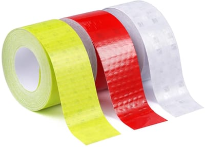 Set van 3 Reflecterende Waarschuwingsbanden, 5m×2.5cm, Waterdichte Zelfklevende Tape voor Voertuigen, Fietsen en Helmen in Rood, Geel en Wit