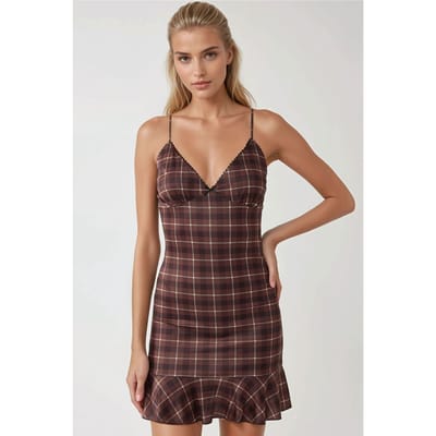 Geruite Mini-jurk met V-Hals
