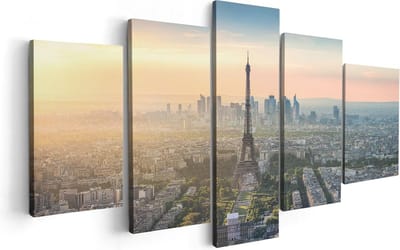 Artaza Canvas Schilderij Vijfluik Skyline Van Parijs Met De Eiffeltoren - 100x50 - Foto Op Canvas - Canvas Print