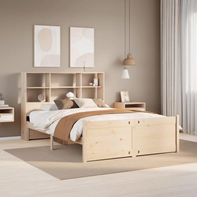 Houten Bed - Met Boekenplank - Slaapkamer Opbergen - Massief Hout - 120x200 cm - Naturel