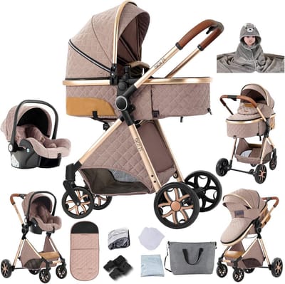 3-in-1 Kinderwagen Combiset met Luxe Ligstand en Veilige Gordel