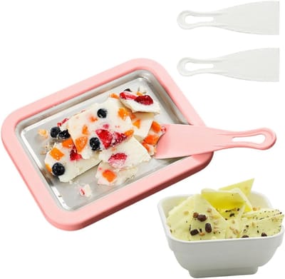 IJsmachine Plaat - Rolijs Maker - Desserts Maken - Handmatig Schraapmechanisme - 22.6 cm - Roze