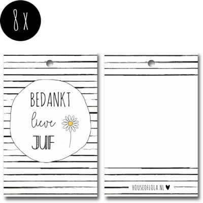 8x Label / Kaartje van karton / Cadeaulabels / Labels | BEDANKT LIEVE JUF | 85 x 55 mm