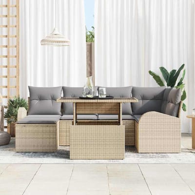 vidaXL - Tuinbank - Set - 7 - st - Beige - en - Lichtgrijs - poly - rattan
