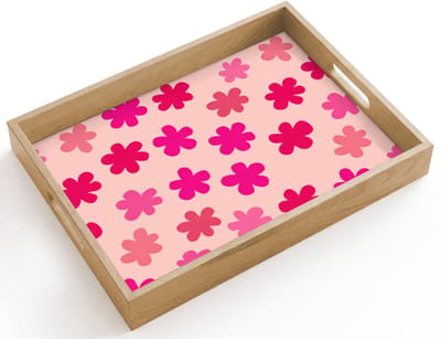 Dienblad hout 40x30 cm - Schootdienblad - Bloemen - Patroon - Roze - Borrelplank rechthoek - Plateau dienbladen