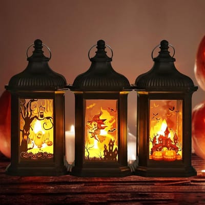 Halloween decoratie ledlicht lantaarns - creepy Halloween pompoen tuindecoratie heks met batterij