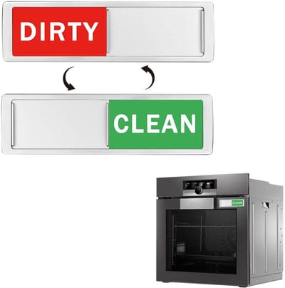 Dailygoods- Vaatwassermagneet Duidelijk Design - Vuile/Schoon Indicator - Keuken Gadget - Acryl - 17,7 cm x 5,2 cm - Zilveren Afwerking - Vaatwasserindicator