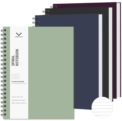Gelinieerd Notitieboek 8,5" x 28,5" - Spiral Notitieboek - 4 Stuks - Harde Kaft - 120 Pagina's - 100 g/m²