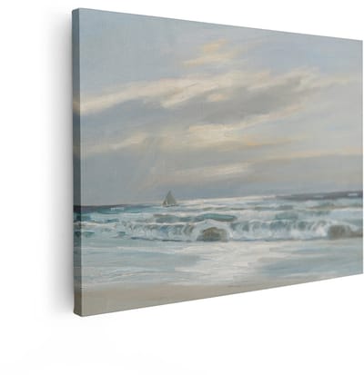 Artaza Canvas Schilderij Zee - 120x90 cm - Wanddecoratie Strand - Muurdecoratie Landschap - Decoratie Zeilboot - Schilderijen Op Canvas
