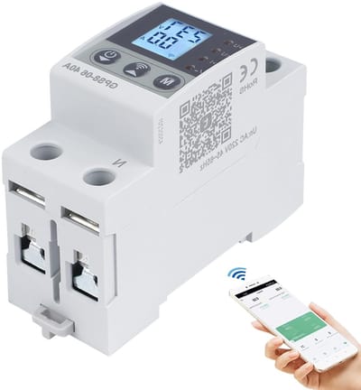 WiFi overspanningsbeveiliging 40A, elektrische meter 2P, 220V AC met automatische resetfunctie voor over- en onder spanning en overbelasting.
