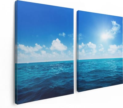 Artaza Canvas Schilderij Tweeluik Water Midden Op Zee Met Zonneschijn  - 120x80 - Foto Op Canvas - Canvas Print