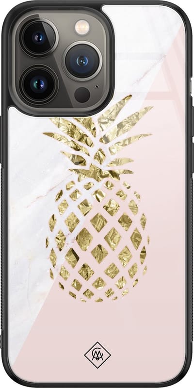 Casimoda® hoesje - Geschikt voor iPhone 13 Pro - Ananas - Luxe Hard Case Zwart - Backcover telefoonhoesje - Roze