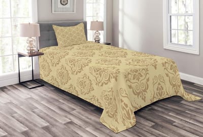 ABAKUHAUS Damast bedsprei-set – Antieke kant met bloemmotief – 170x220 cm – beige