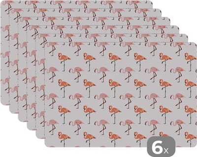 Placemat - Placemats kunststof - Flamingo - Patroon - Roze - 45x30 cm - 6 stuks - Hittebestendig - Anti-Slip - Onderlegger - Afneembaar