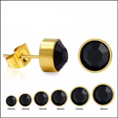 Aramat Jewels | Oorbellen | RVS Kristal Oorbellen Rond Kleurrijk 3mm - Diverse Kleuren Studs | Goudkleur / 7mm / Zwart | |8mm | Staal | Volwassenen | Verkleurd niet