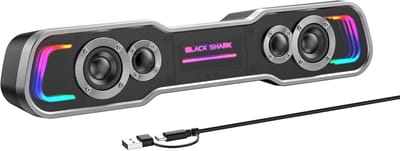 Diepe Bassen Bluetooth & USB/USB-C Soundbar met RGB Verlichting voor PC, Laptop en Monitor
