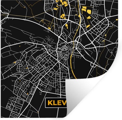 Muurstickers - Sticker Folie - Black and Gold – Stadskaart – Kleve – Duitsland – Plattegrond – Kaart - 100x100 cm - Plakfolie - Muurstickers Kinderkamer - Zelfklevend Behang XXL - Zelfklevend behangpapier - Stickerfolie