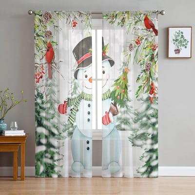 Winterthema Blauwe Sneeuwvlokken Transparante Gordijnen voor Woonkamer Slaapkamer Huisdecoratie Keuken Tule voor Ramen Voile Gordijnen 135W x 114H(cm)