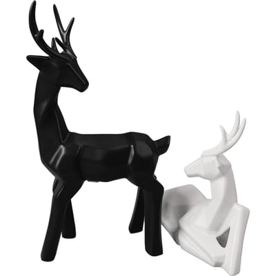 2 Pièces Figurines de Renne de Noël Lignes Élégantes Céramique Géométrique Sculpture d'Élan Stable pour la Famille black