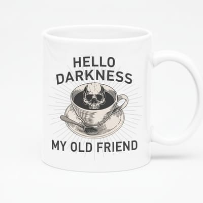 Hello Darkness My Old Friend Mok 330ml – Witte Koffiemok met Schedelontwerp – Grappig Donkere Humor Cadeau voor Koffieliefhebbers