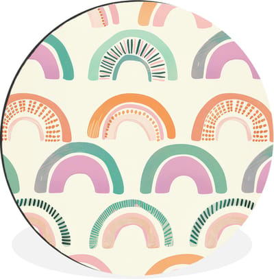 WallCircle - Wandcirkel - Muurcirkel - Regenboog - Pastel - Patroon - Aluminium - Dibond - 30x30 cm - Binnen en Buiten