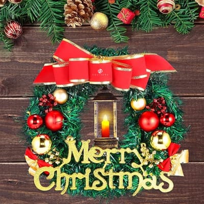 Equivera Kerstkrans met Verlichting - Kerstversiering - Adventskrans - Kerst Decoratie - Kerstdecoratie - Kerstkrans - Kerstslinger met Verlichting - Kerstkrans Voordeur - Kerstkrans met Verlichting Buiten - Kerstkrans met Lampjes voor Buiten