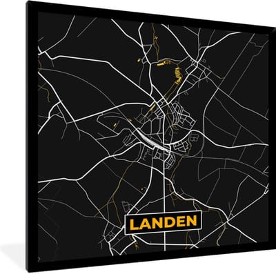 Fotolijst incl. Poster - Kaart - Plattegrond - Landen - Goud - Stadskaart - 40x40 cm - Posterlijst