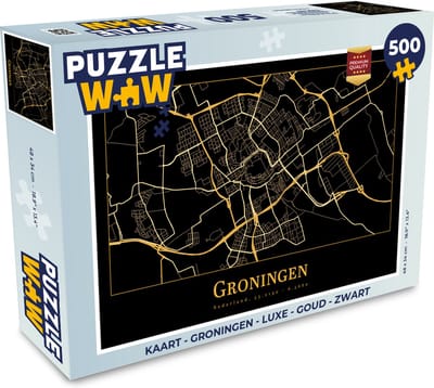 Puzzel Kaart - Groningen - Luxe - Goud - Zwart - Legpuzzel - Puzzel 500 stukjes