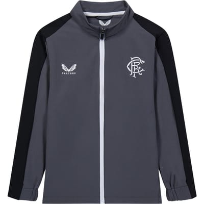 Castore Rangers FC-trainingsjack met opstaande kraag en ruime pasvorm voor kinderen (IJzeren poort)