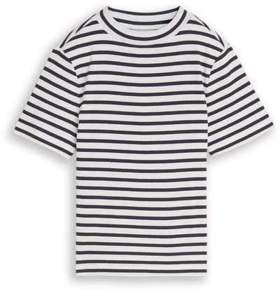 Tom Tailor - Cropped T-shirt met streepmotief - Maat 152 - dark blue white thin stripe