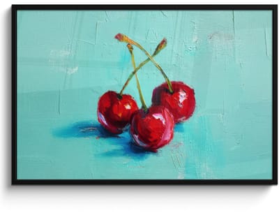 Poster in lijst - Fotolijst 120x80 cm - Posters - Kersen - Rood - Drie - Geverfd - Posterlijst zwart - Decoratie - Wanddecoratie woonkamer - Muurdecoratie slaapkamer