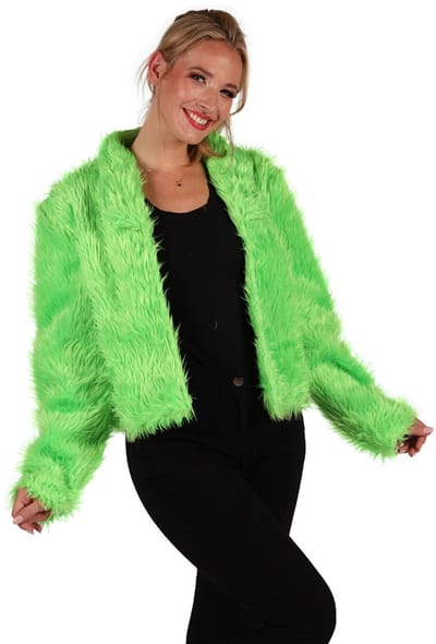 Bontjasje Neon Groen - Zachte Pluche Jas - Dames - Maat XS/S