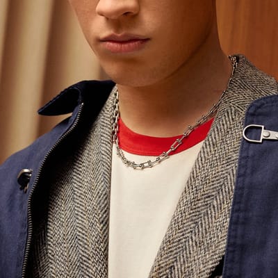 New Classics | 7 mm zilverkleurige roestvrijstalen paperclip- en kralenketting