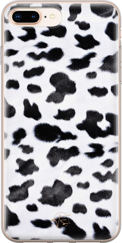 Hoesje geschikt voor iPhone 8 Plus - Koeienprint - Soft Case - TPU - Print - Zwart - Mooie Telefoonhoesjes