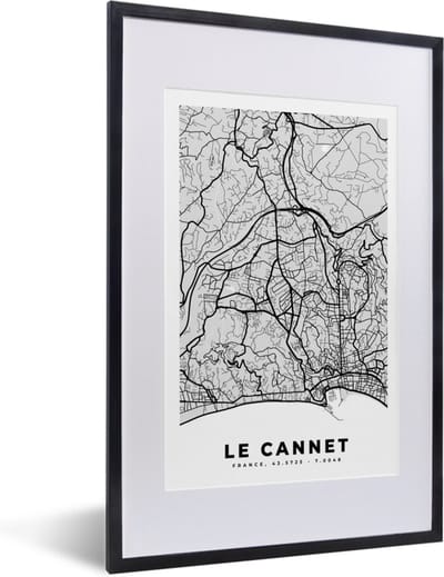 Fotolijst incl. Poster - Stadskaart - Frankrijk - Kaart - Le Cannet - Plattegrond - 40x60 cm - Posterlijst