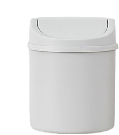 Mini prullenbak - Kleine afvalemmer - Bureau organiseren - Met opklapbaar deksel - 21 cm hoog - Grijs