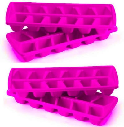 PlasticForte IJsblokjesvormen set 4x stuks met deksel - 24 ijsklontjes - kunststof - roze
