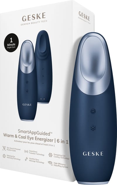 GESKE | SmartAppGuided™ Warm & Cool Eye Energizer | 6 in 1 | Oogmassageapparaat | Apparaat tegen donkere kringen | Traanzakjes en hangende oogleden verwijderen | Elektrische oogmassage