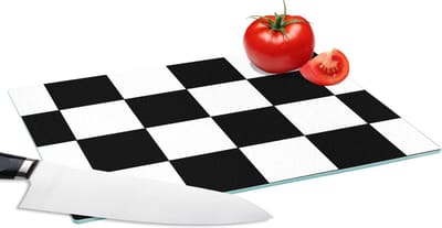 Glazen Snijplank - 28x20 - Schaakbord - Patronen - Zwart Wit - Snijplanken Glas
