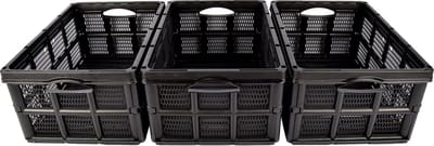 Set van 3 Multifunctioneel Vouwkrat 32 Liter - Ruimtebesparend en Stijlvol Zwart Klapkratten - Opslagbakjes met Handgrepen voor Huishouden & Klussen - 48x35x24cm