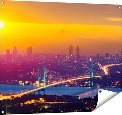 Gards Tuinposter Bosporusbrug in Istanbul bij Zonsondergang - 100x80 cm - Tuindoek - Tuindecoratie - Wanddecoratie buiten - Tuinschilderij